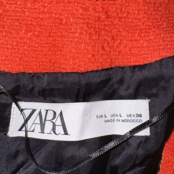 Zara Orange Red Tweed Double Breast Blazer Diamond Button Trinny Blogger Women L - Picture 11 of 14
